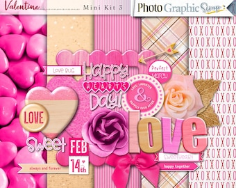 Valentine digital scrapbook mini kit, valentine scrapbook elements, valentine scrapbook papers.