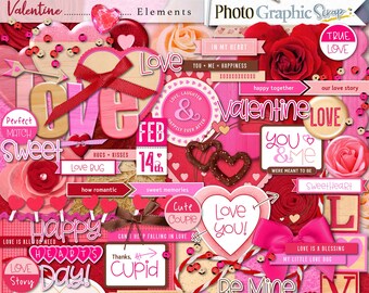 Valentine digital scrapbook elements, valentine clipart.