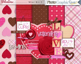 Valentine digital scrapbook mini kit, valentine scrapbook elements, valentine scrapbook papers.