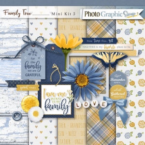 Family Tree mini kit de scrapbook numérique, éléments de scrapbook, papiers numériques.