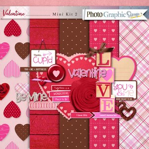 Valentine digital scrapbook mini kit, valentine scrapbook elements, valentine scrapbook papers.