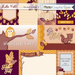 Woodland automne cartes de poche scrapbook numérique, automne imprimable.