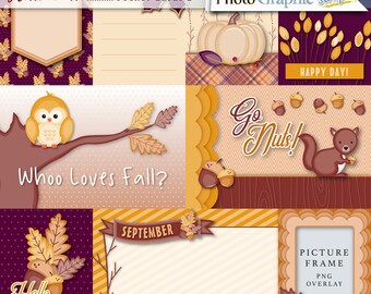 Woodland fall digital scrapbook pocket cards, autumn printable.