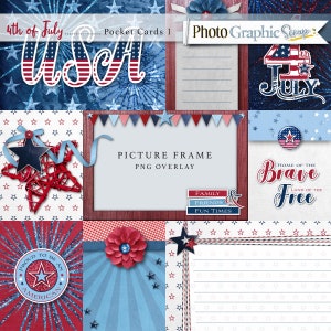 4th of July digital scrapbook pocket cards, America clipart.