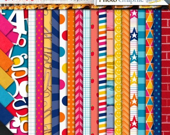 School digital scrapbook papers, printable papers, pattern papers.