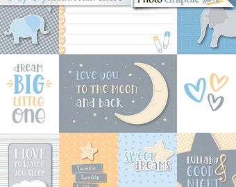 Baby boy digital scrapbook pocket cards, baby clipart.