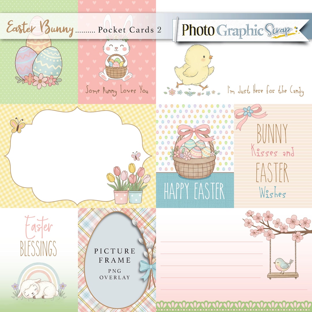 Easter Bunny Digital Scrapbook Pocket Cards, Easter Journal Cards ...