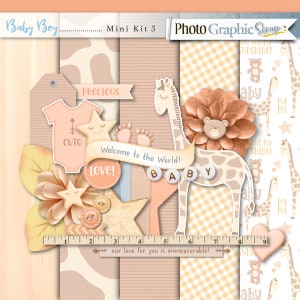 Mini kit di scrapbook digitale per bambini, elementi per album di ritagli per bambini, carte per album di ritagli per bambini.