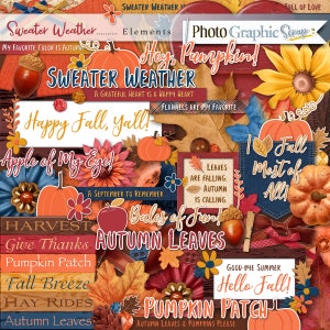 Fall digital scrapbook elements, fall clip art.