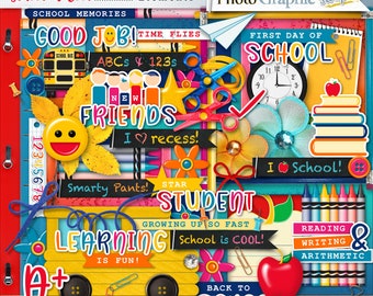 School digital scrapbook elements, school clipart.