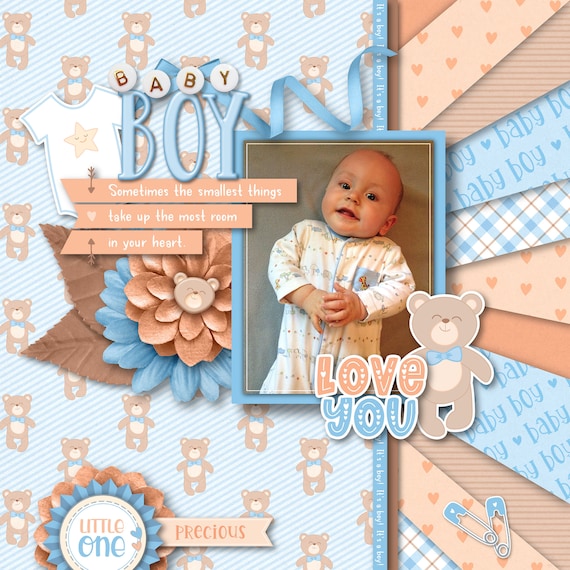 Baby boy digital scrapbook mini kit, baby scrapbook elements, baby  scrapbook papers.