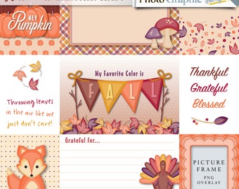 Woodland fall digital scrapbook pocket cards, autumn printable.