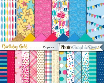 Birthday digital scrapbook papers, printable papers, pattern papers.