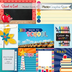 Tarjetas de bolsillo del álbum de recortes digitales de la escuela, imágenes prediseñadas de la escuela.