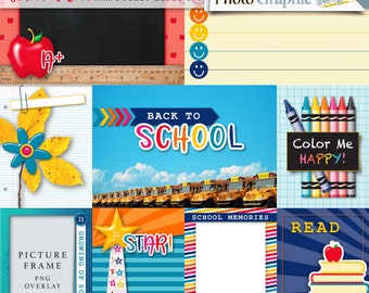 School digital scrapbook pocket cards, school clipart.