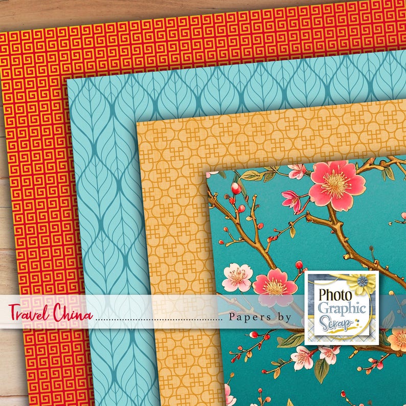 Travel Pattern Paper China Travel Digital Scrapbook, Printable Papers, Pattern Papers - Etsy
