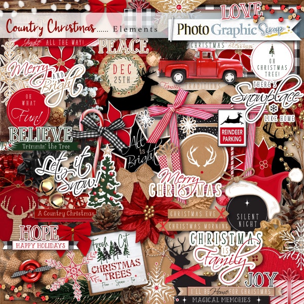 Christmas digital scrapbook elements, Christmas graphics, holiday clipart.
