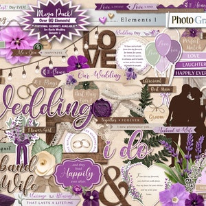 Rustykalne elementy scrapbookingu ślubnego, elementy tematyczne ślubu, elementy cyfrowego scrapbookingu, clipart ślubny, grafika ślubna, scrapbooking png.