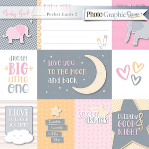 Baby-Mädchen digitale Scrapbook Taschenkarten, Baby Clipart.