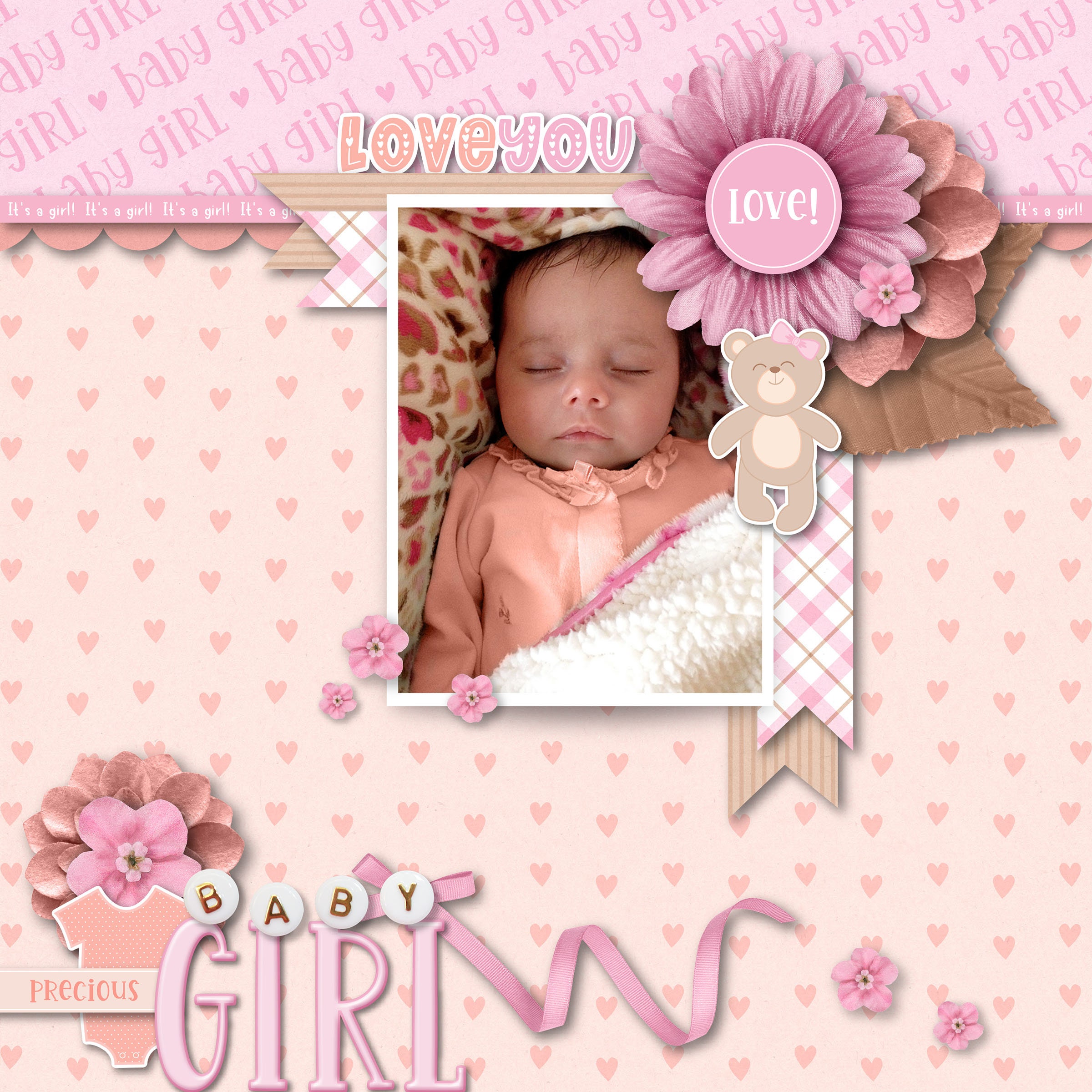 Baby Girl Digital Scrapbook Mini Kit, Baby Scrapbook Elements, Baby Scrapbook Papers. Etsy