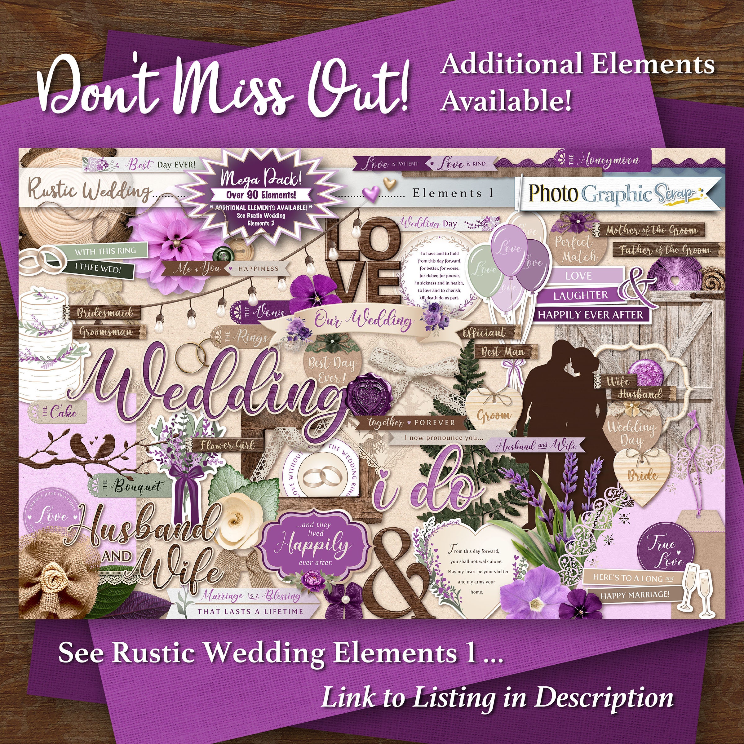 Rustic Wedding Scrapbook Elements, Wedding Theme Elements, Digital ...