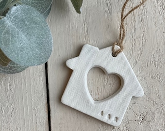 Personalised New Home Gift | Housewarming | Cut Out Heart | Personalised Clay House | First House Decoration | First Home |