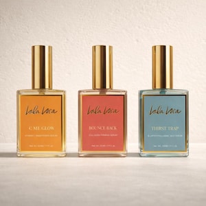 Trío de sueros faciales LalaLoca: hialurónico hidratante, iluminador con vitamina C y reafirmante de colágeno