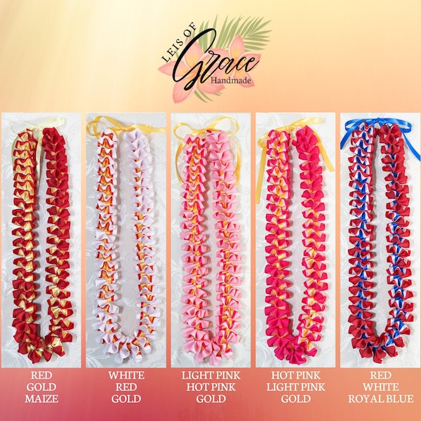 Handmade Ribbon Leis - Red and Pink Variations (Scroll below for other colors)