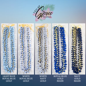 Royal Blue & White Graduation Ribbon Lei