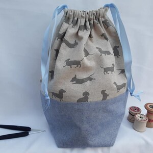 Bolsa Projeto Dachshund! Tricô/Crochê/Artesanato/Costura/Hobby/Saco com cordão