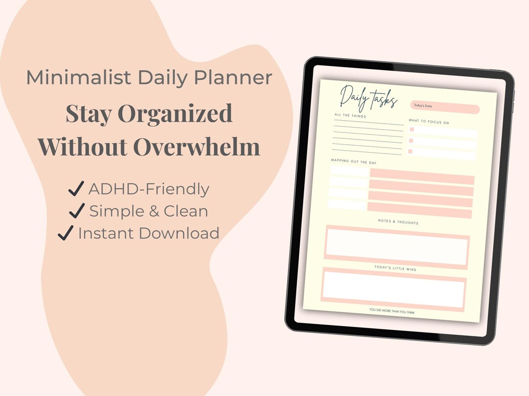 ADHD Daily Planner Printable | Minimalist Mom Organizer (instant ...