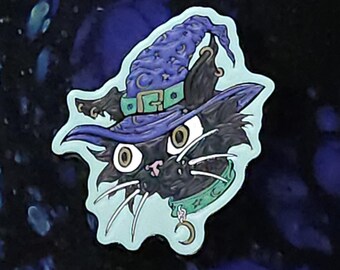 Witch Cat 1.5 Inch Glow In The Dark Pin! Halloween Horror Jacket Bag Hat Pin