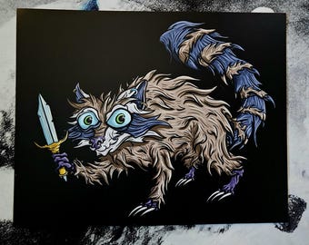 Dagger Knife Raccoon Cardstock Print Weapon Critter Trash Panda