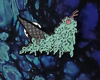 Glow In The Dark Ice Cream Snail Pin, Mint Chocolate Chip Enamel Pin