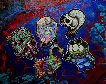 GoofGore Horror 5 Sticker Pack! 5 Waterproof Alien, Skull, Anglerfish, Fisherman And More!