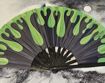 Green Slime Drip Clack Fan | Large Hand Fan Horror Goosebumps Ghost Spooky