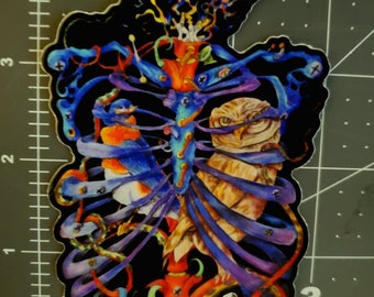 Blue Skies Owl Rib Cage Bluejay 4 Inch Vinyl Sticker