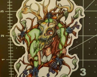 Deer Skull Woman 4 Inch Vinyl Sticker Wendigo