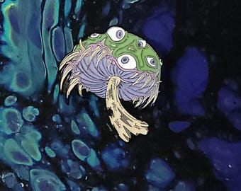 Glow In The Dark Mushroom Monster Pin, Horror Enamel Pin (1.5 Inch)
