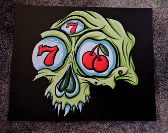 Jackpot Skull Print – Losing Slot Machine Art (8x10)