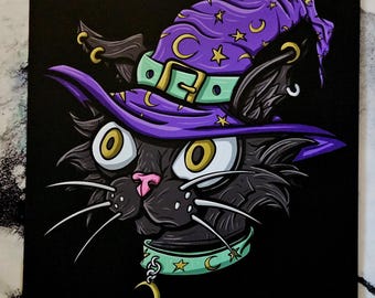 Witch Cat 11x14 Print Black Cat Halloween