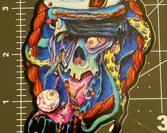 Fisherman Skull 4 Inch Vinyl Sticker