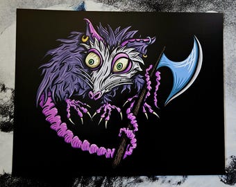 Battle Axe Opossum Cardstock Print Weapon Critter