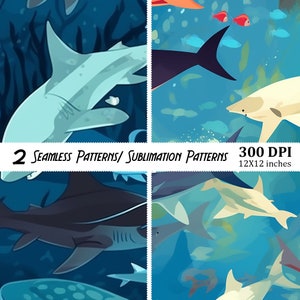 Seamless Shark Digital Pattern, Instant Download, JPEG, 300 DPI, 12X12