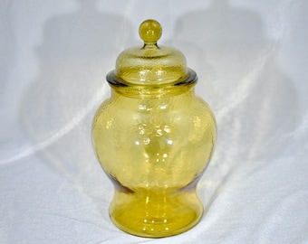 Vintage Yellow Glass Vase, Vintage Mouth Blown Glass Vase with Lid