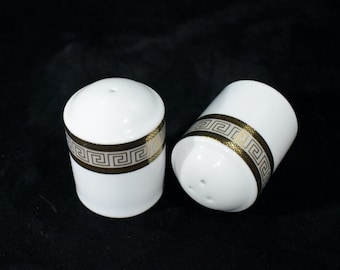 White Salt and Pepper Shakers, Fine Porcelain with Gold Gilding, marked Chatanoga on bottom