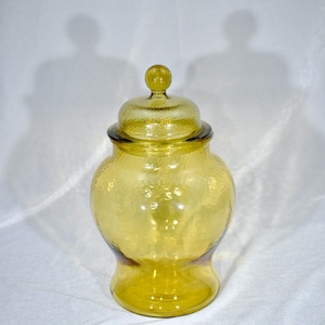 Vintage Yellow Glass Vase, Vintage Mouth Blown Glass Vase with Lid