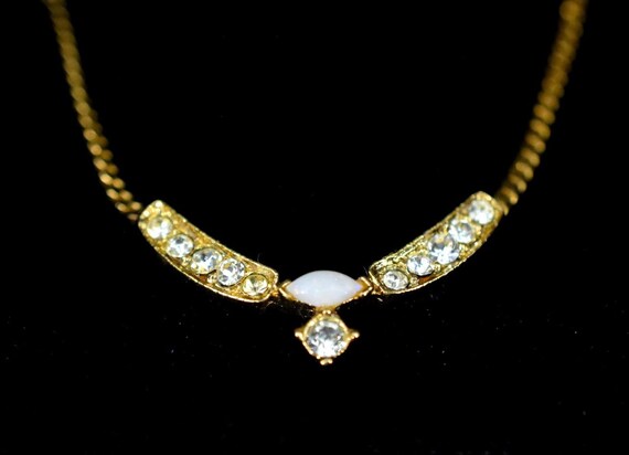 Genuine Opal Necklace Faux Diamonds 