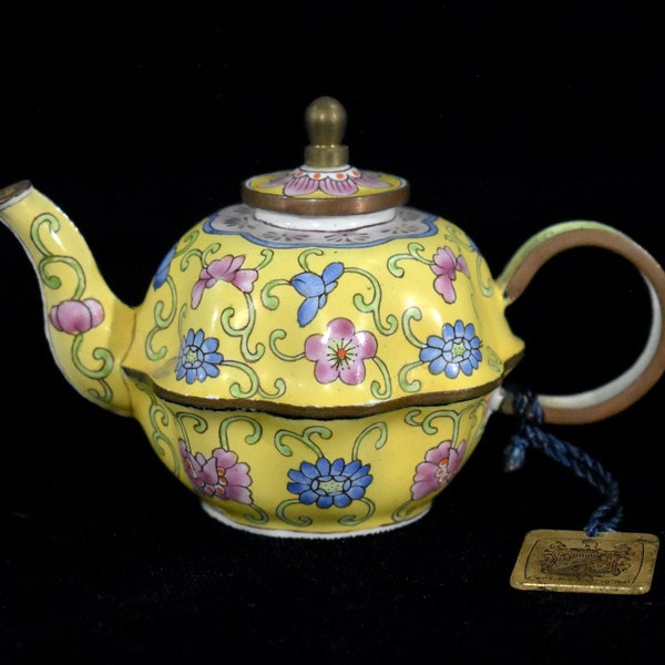 Vintage Teapot, Charlotte di Vita, Small Hand Painted Teapot, Numbered Edition, Mini Enameled Teapot, 114