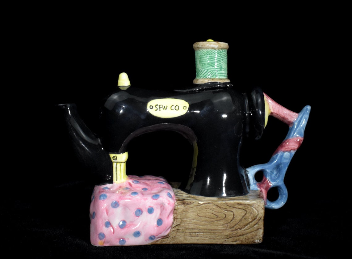 Sewing Machine Deco Teapot Hand Painted Etsy